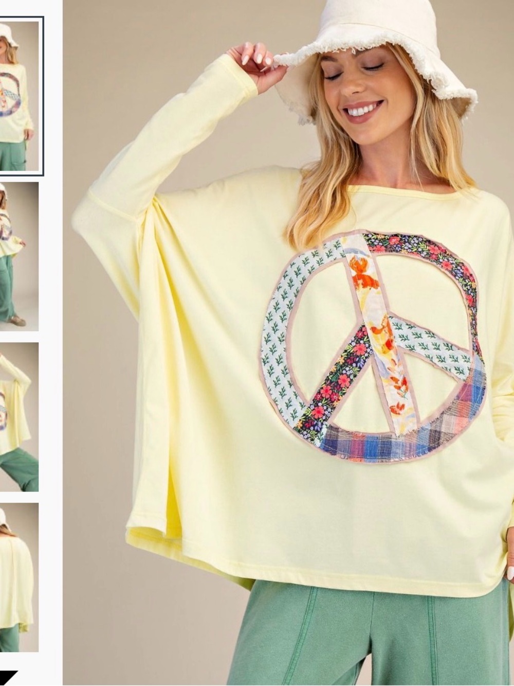 Women's Patchwork Peace Sign Oversized Sweatshirt - Yellow